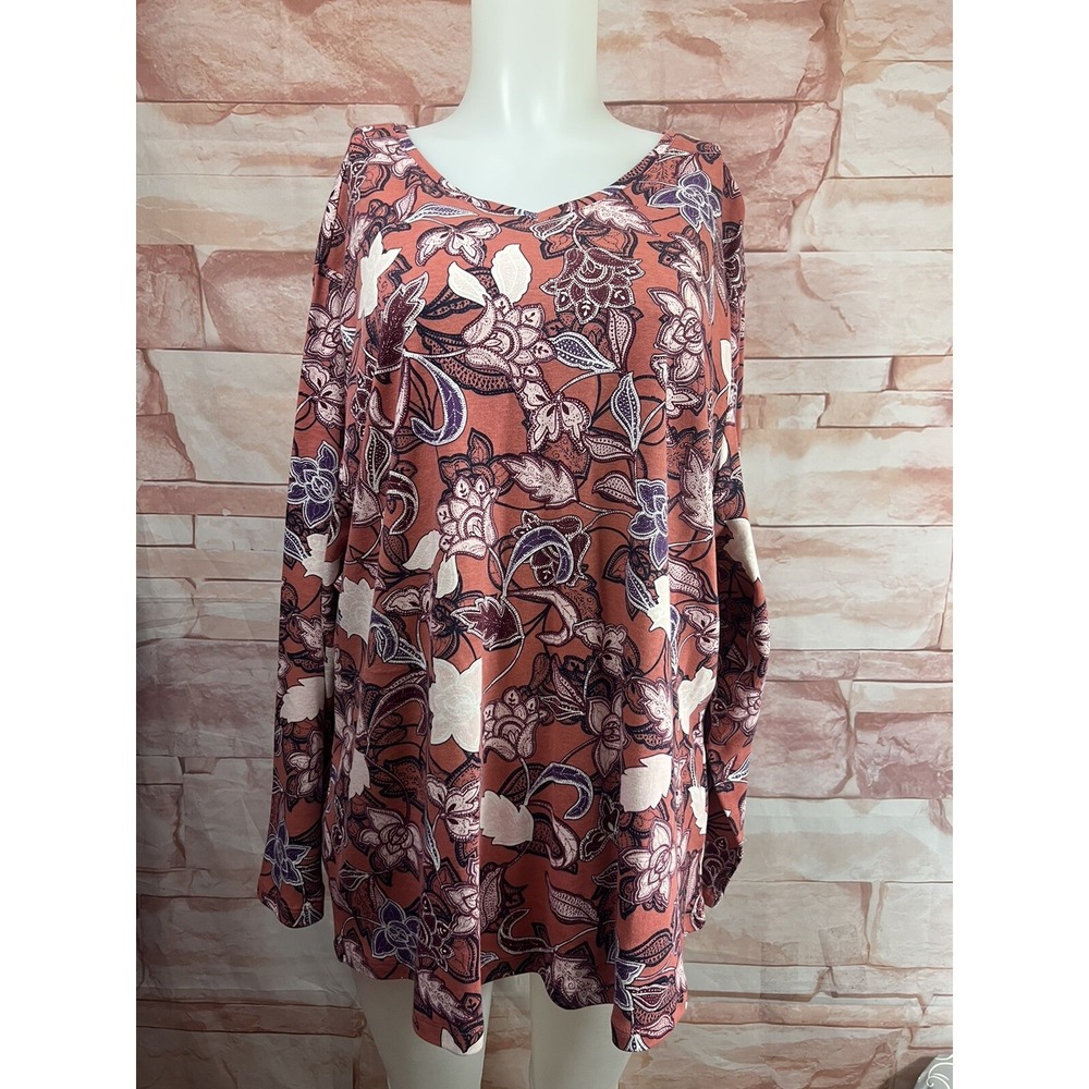 Basic Editions Floral Shirt Sz 3X Multicolor Stretch